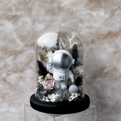 Glass Dome with Preserved Flower and Astronaut Figurine