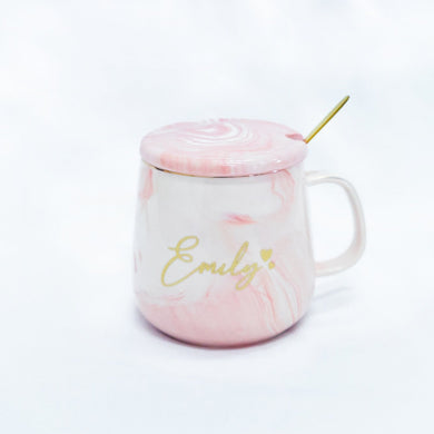 Bel Amour Personalised Pink Marble Mug Set